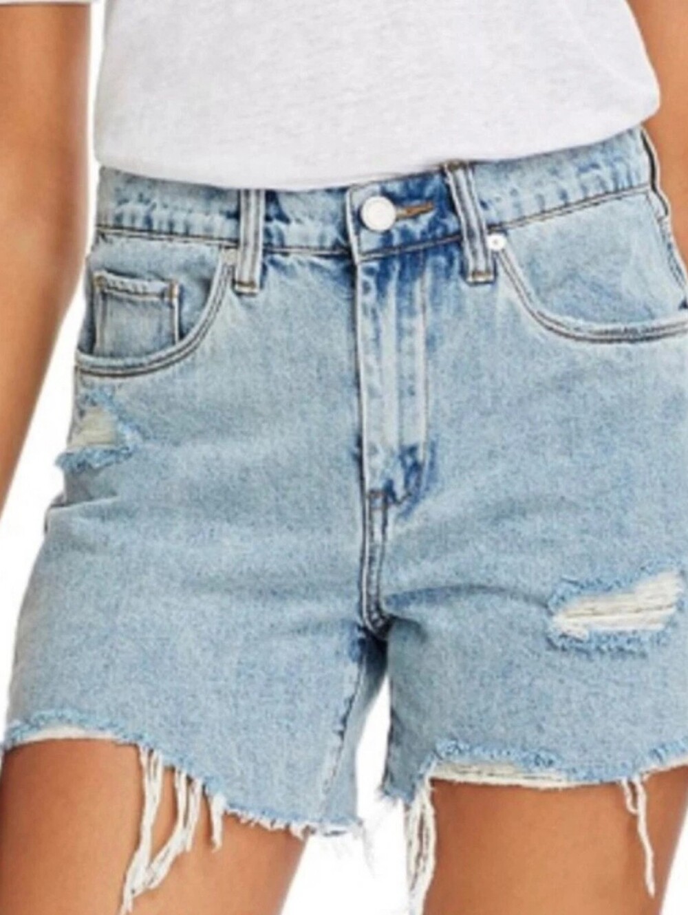 High Rise Denim Shorts Relaxed Fit Longline Cutoff Raw Hem Distressed NWT 25